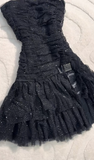Black Strapless A-Line Glitter Tulle Short Prom Dress Homecoming Dresses HZ1024