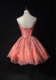 Hot Pink Spaghetti Strap A-Line Tulle Satin Short Prom Dress Homecoming Dress with Beading HZ1024
