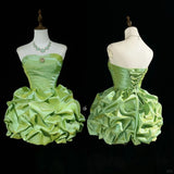 Green Strapless A-Line Satin Short Prom Dress Homecoming Dresses HZ1024