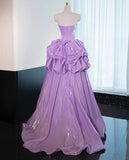 Strapless Purple A-Line Satin Long Prom Dress Formal Evening Gowns HZ1024