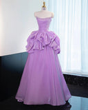 Strapless Purple A-Line Satin Long Prom Dress Formal Evening Gowns HZ1024