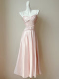 Blush Pink Spaghetti Straps A-Line Satin Long Prom Dress Formal Evening Gowns HZ1024