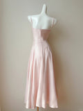 Blush Pink Spaghetti Straps A-Line Satin Long Prom Dress Formal Evening Gowns HZ1024