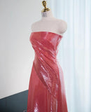 Hot Pink Strapless A-Line Shiny Satin Long Prom Dress Formal Evening Gowns HZ1024