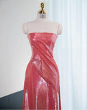 Hot Pink Strapless A-Line Shiny Satin Long Prom Dress Formal Evening Gowns HZ1024
