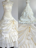 Strapless White A-Line Satin Wedding Dress Formal Evening Gowns HZ1024