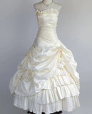 Strapless White A-Line Satin Wedding Dress Formal Evening Gowns HZ1024