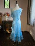 Blue Asymmetric Neck Bodycon Chiffon Beading Short Prom Dress Evening Gowns HZ1024