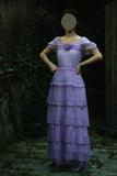 Purple Scoop Neck Chiffon A-Line Long Prom Dresses Vintage Formal Evening Gowns HZ1024