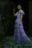 Purple Scoop Neck Chiffon A-Line Long Prom Dresses Vintage Formal Evening Gowns HZ1024