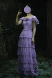 Purple Scoop Neck Chiffon A-Line Long Prom Dresses Vintage Formal Evening Gowns HZ1024