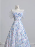 White Off-the-shoulder A-Line Tulle Long Prom Dresses Elegant Wedding Dress with Appliques HZ1024