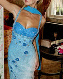 Blue Sweetheart Sheath Beaded Chiffon Long Prom Dresses Vintage Formal Evening Gowns HZ1024