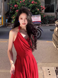 holiday style blue halter neck backless suspender dress HZ1024