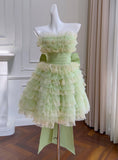 Green Strapless A-Line Tulle Lace Short Prom Dresses Homecoming Dress HZ1024