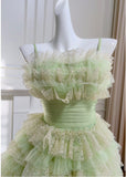 Green Strapless A-Line Tulle Lace Short Prom Dresses Homecoming Dress HZ1024