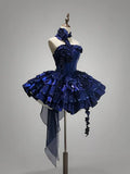 Deep Royal Blue Strapless A-Line Lolita Prom Dresses Homecoming Dress HZ1024