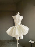 Off-White Strapless A-Line Tulle Short Prom Dresses Homecoming Dress HZ1024