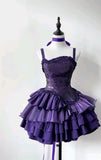 Purple Spaghetti Straps A-Line Short Prom Dresses Homecoming Dress HZ1024