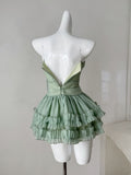 Green Spaghetti Straps A-Line Tulle Short Prom Dresses Homecoming Dress HZ1024