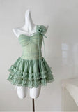 Green Spaghetti Straps A-Line Tulle Short Prom Dresses Homecoming Dress HZ1024