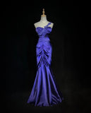 Purple Sweetheart Mermaid Satin Long Prom Dresses Formal Evening Gowns HZ1024