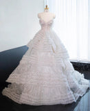 White Sweetheart Neck A-Line Tulle Beaded Wedding Dresses HZ1024