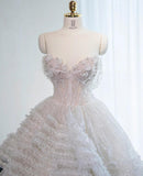 White Sweetheart Neck A-Line Tulle Beaded Wedding Dresses HZ1024