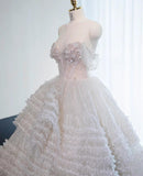 White Sweetheart Neck A-Line Tulle Beaded Wedding Dresses HZ1024