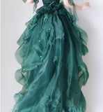 Forest Green Halter Neck A-Line Tulle Hi-Lo Long Prom Dresses Formal Evening Gowns HZ1024