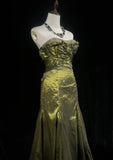 Green Strapless Mermaid Beaded Satin Long Prom Dresses Formal Evening Gowns HZ1024
