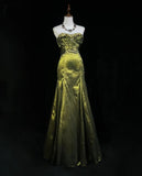 Green Strapless Mermaid Beaded Satin Long Prom Dresses Formal Evening Gowns HZ1024