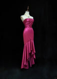 Fuchsia Strapless Mermaid Satin Long Prom Dresses Formal Evening Gowns HZ1024
