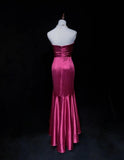 Fuchsia Strapless Mermaid Satin Long Prom Dresses Formal Evening Gowns HZ1024