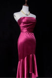 Fuchsia Strapless Mermaid Satin Long Prom Dresses Formal Evening Gowns HZ1024