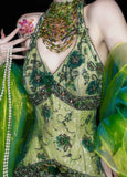 Green V-neck Mermaid Beaded Lace Tulle Long Prom Dresses Vintage Elegant Formal Evening Gowns HZ1024
