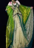 Green V-neck Mermaid Beaded Lace Tulle Long Prom Dresses Vintage Elegant Formal Evening Gowns HZ1024