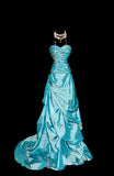 Blue Sweetheart Neck A-Line Taffeta Long Prom Dresses Formal Evening Gowns HZ1024