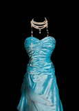 Blue Sweetheart Neck A-Line Taffeta Long Prom Dresses Formal Evening Gowns HZ1024