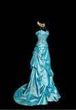 Blue Sweetheart Neck A-Line Taffeta Long Prom Dresses Formal Evening Gowns HZ1024
