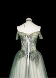Green Off Shoulder A-Line Tulle Long Prom Dresses Formal Evening Gowns HZ1024