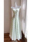 Light Green Spaghetti Straps A-Line Tulle Long Prom Dresses Formal Evening Gowns HZ1024
