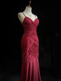 Red Spaghetti Straps Mermaid Chiffon Long Prom Dresses Formal Evening Gowns HZ1024
