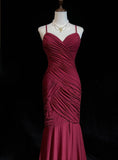 Red Spaghetti Straps Mermaid Chiffon Long Prom Dresses Formal Evening Gowns HZ1024