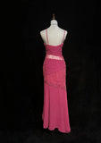 Pink Spaghetti Straps Sheath Beaded Chiffon Prom Dresses Formal Evening Gowns HZ1024