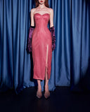 Strapless Hot Pink Sheath Satin Prom Dresses Formal Evening Gowns HZ1024