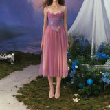Purple A-Line Spaghetti Straps Tulle Prom Dresses Formal Evening Gowns with 3D Appliques HZ1024