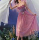 Purple A-Line Spaghetti Straps Tulle Prom Dresses Formal Evening Gowns with 3D Appliques HZ1024