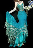 Blue Mermaid Spaghetti Straps Chiffon Appliques Long Prom Dresses Formal Evening Gowns HZ1024