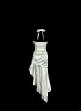 White Halter Sheath Satin Prom Dresses Formal Evening Gowns HZ1024